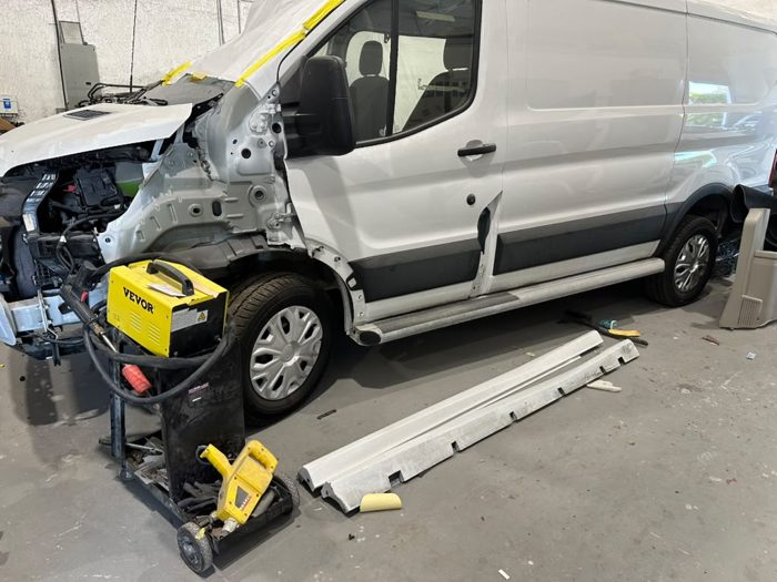 Van front-end repair, side view
